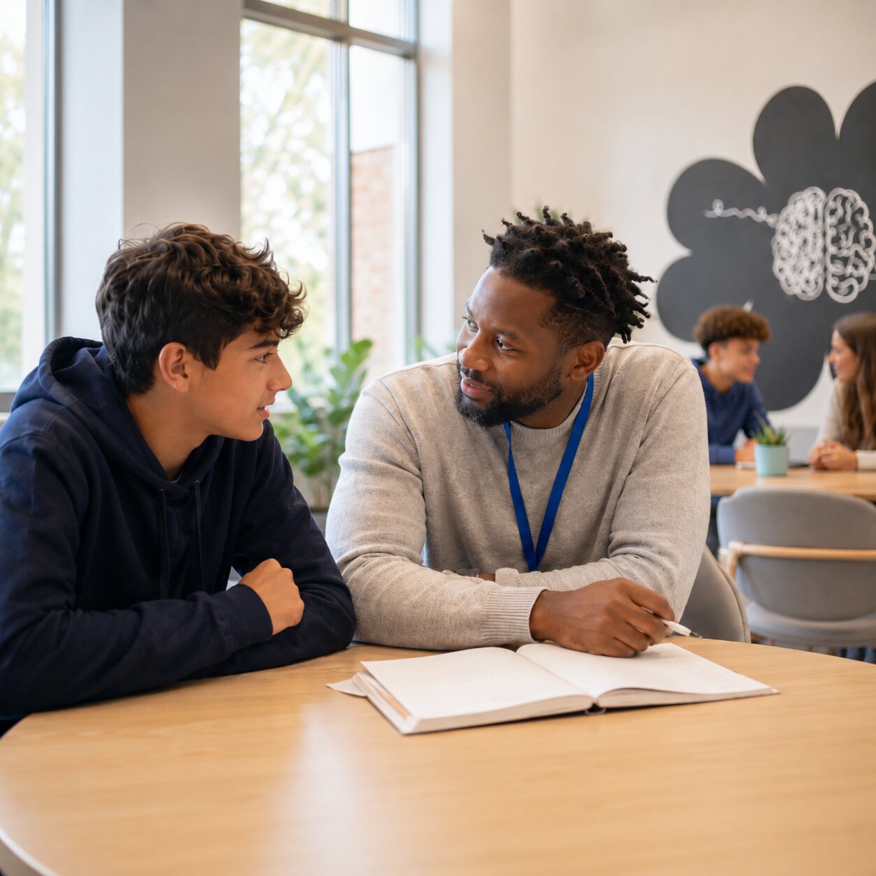 A mentor listening to a young person